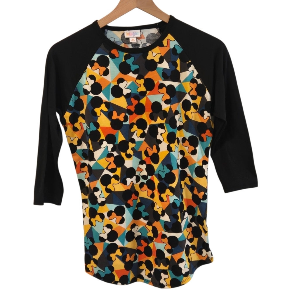 Lularoe Disney Minnie Mouse Colorful Mosaic Randy Baseball Raglan Tee Size XS